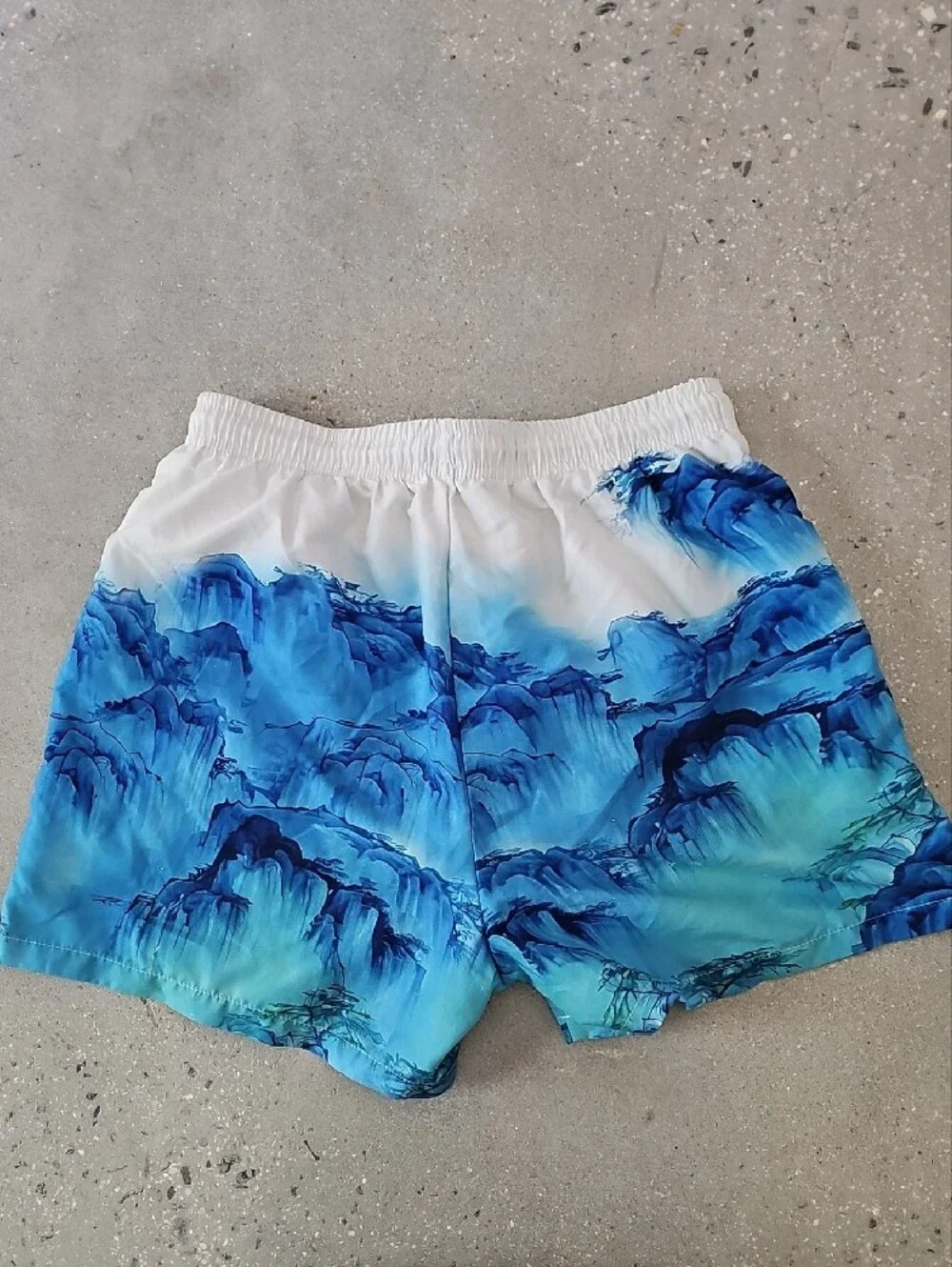 Blue Gradient Wave Swim Shorts, Size Small